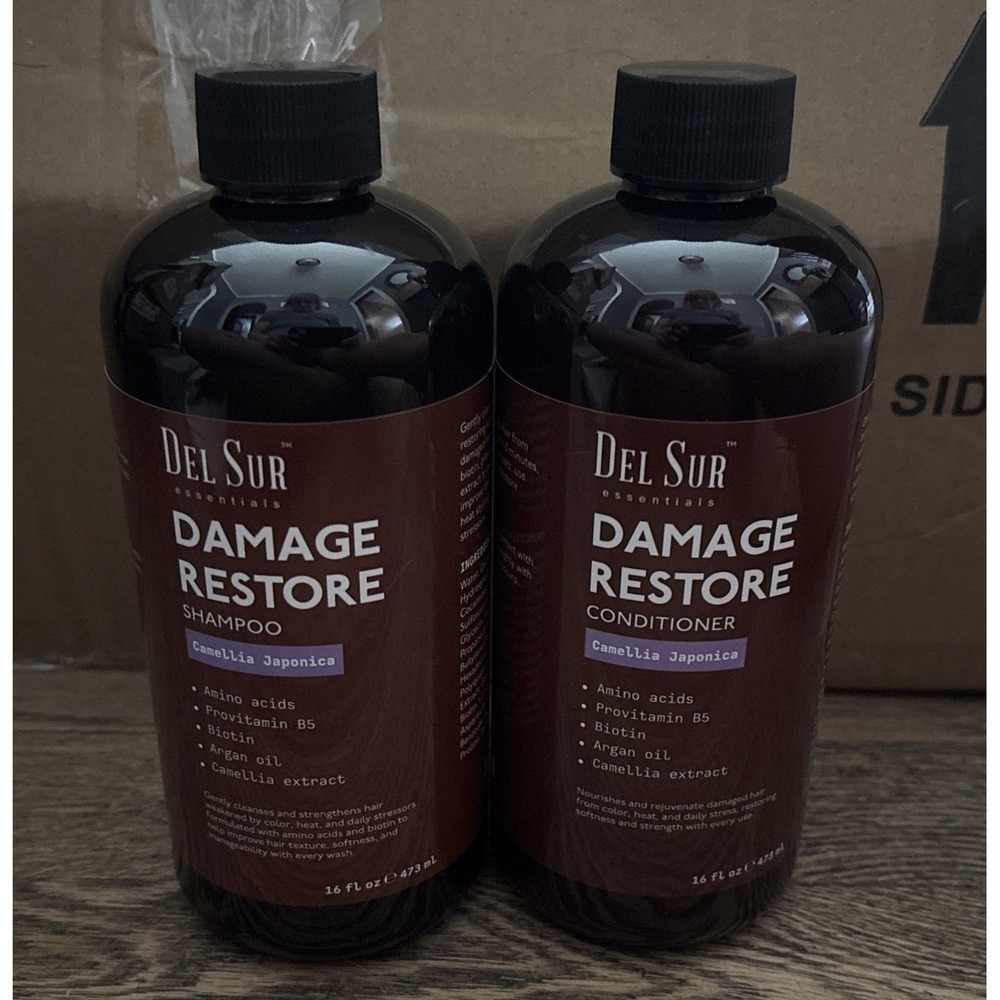 Del Sur Essentials - Damage Restore Shampoo & Conditioner - 16oz - New Sealed